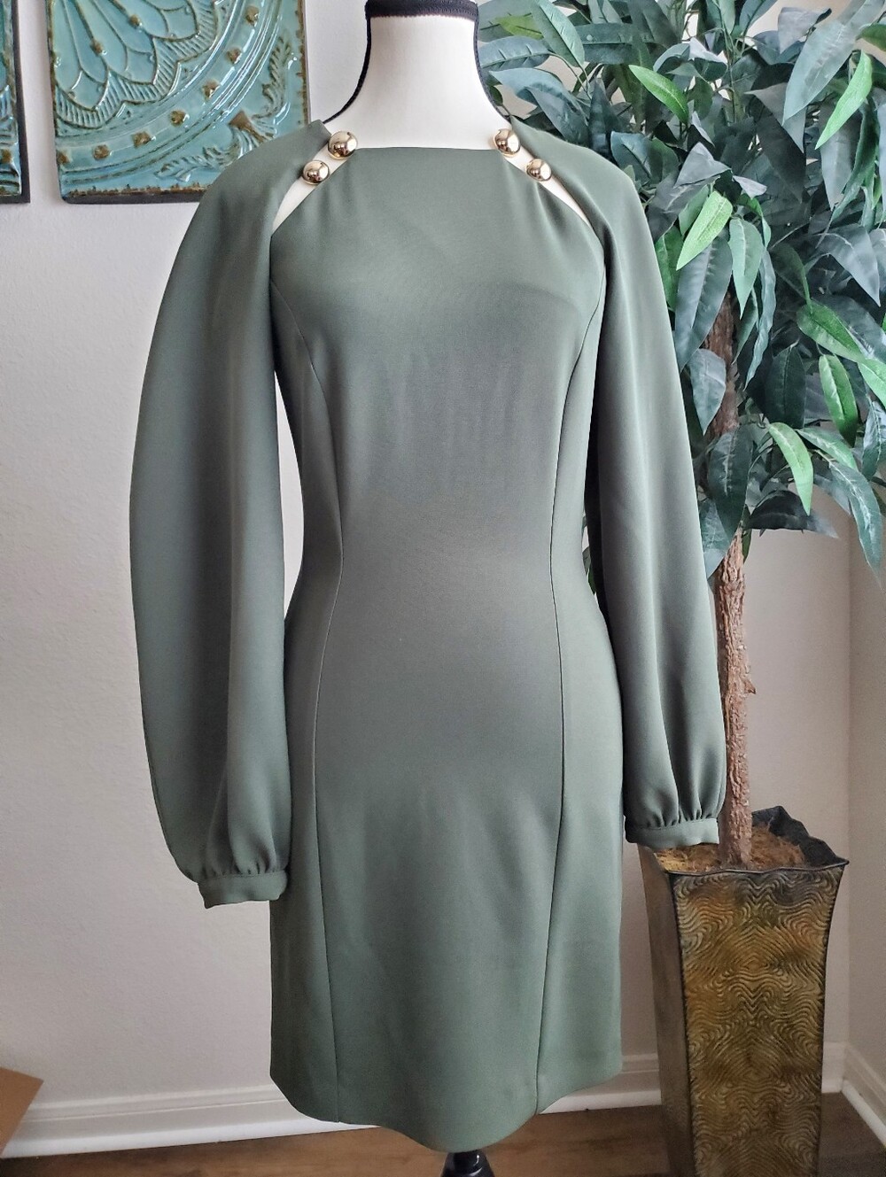 Simona Corsellini Military Green Ballon Sleeve Dress EU 38